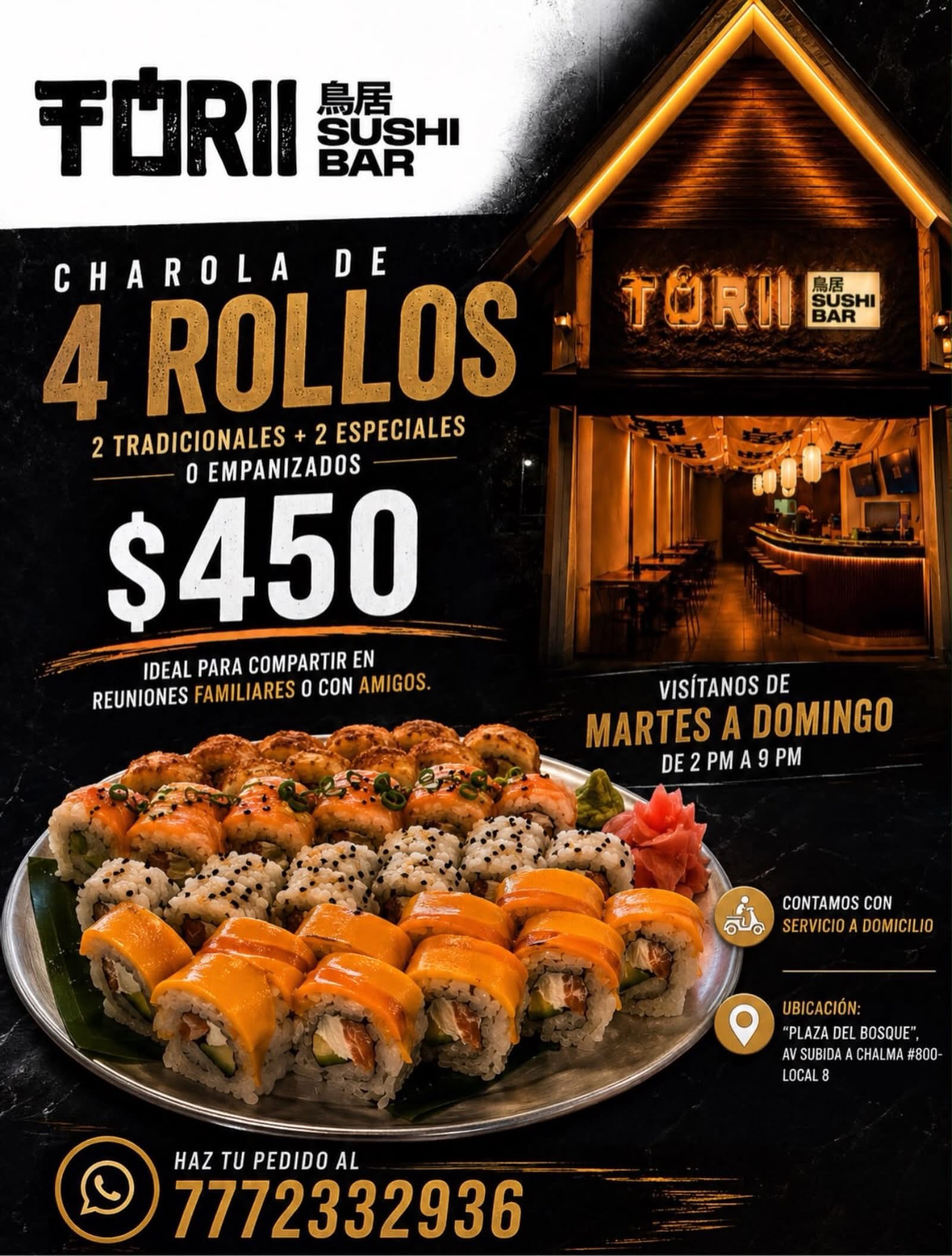 Charola de cuatro rollos Torii Sushi Bar